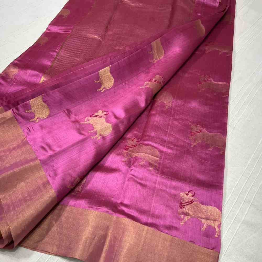 Handloom Pure Silk Purple Chanderi Saree